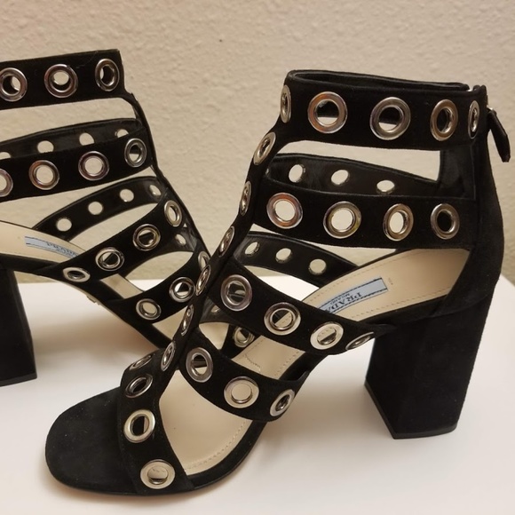 Prada Shoes - Prada Women's Black Grommet Suede Heels